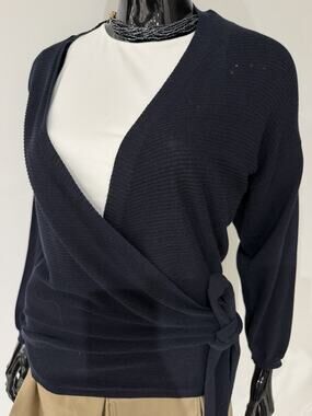 Vince Camuto Women’s Small Navy Blue Wrap Tie Waist Knit Sweater Top